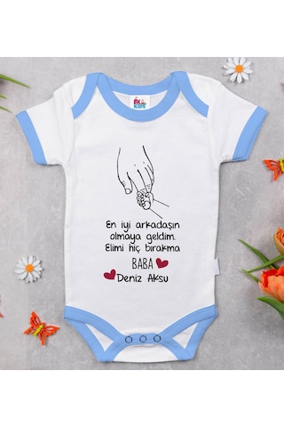 Bitmeyenkartus Bk Kids Kişiye Özel Mavi Bebek Body Zıbın - Model 104 Çok Renkli
