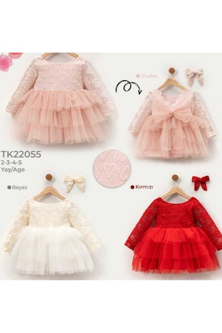 Kız Çocuk Güpür Tül Tütülü Doğum Günü Hediye Kına Prenses Elbise KREM