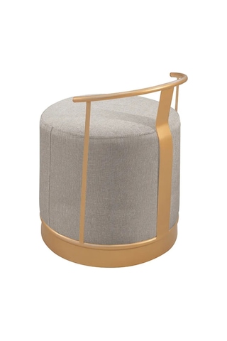 Pufi Puf Gold Metal Çerçeveli Keten Çok Amaçlı Dekoratif Oturak, Makyaj Oturağı,montajsız Puf Bench Antrasit