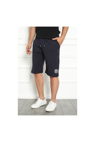 Erkek Şort Bermuda Kurt Armalı Beli Bağcıklı İpli Cepli Büyük Beden Geniş Beden Aralığı Laci Nıc1067 R12 Lacivert