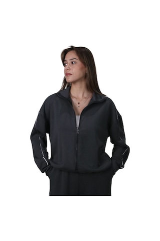 Kadın Modal Kumaş Kontrast Detaylı Rahat Kalıp Antrasit Ceket Hırka Antrasit