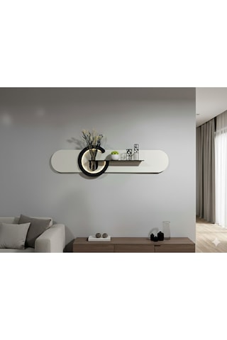 Antoryum Geniş Dekoratif Duvar Rafı Led Işıklı Ahşap İskandinav Tarzı Modern Salon Duvar Rafı Çiçeklik 38x135 Cm Paris Grisi - Antrasit