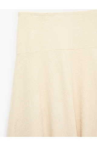 Koton Pileli Floral Dokulu Midi Kloş Midi Etek Ekru 7wak10081ek