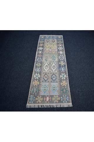 Zehra Abla Halı Vintage El Dokuma Nadir Pastel Sarız Kayseri Yün Yolluk Kilim 7190 Çok Renkli