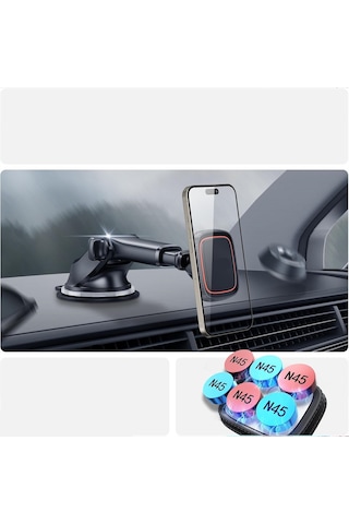 Araç İçi Manyetik Telefon Tutucu Vantuzlu Katlanabilir Teleskopik Kollu 360 Döner Dashboard Ve Cam Standı