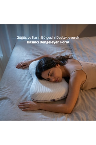 Curvesleep Ergonomik Visco Uyku Yastığı, Karın Üstü, Yarı Yüzüstü Ve Yan Uyku İçin Ortopedik Destek, 60x38x11cm Beyaz