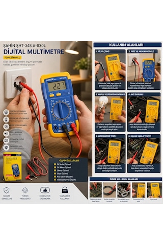 Çok Fonksiyonlu Dijital Multimetre Dc Voltaj- Akım- Direnç- Diyot- Transistör- Kısa Devre- Ölçüm Diğer
