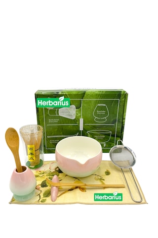 Herbarius 8 Parça Pastel Pembe Mint Geçişli Parlak Beyaz Renk Matcha Çayı Hazırlama Seti - Geleneksel Japon Matcha Seti Pastel Pembe Mint Geçişli Beyaz