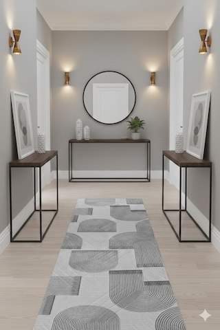 Salon Halısı Gri Kabartmalı Geometrik Desenli İskandinav Fch30901