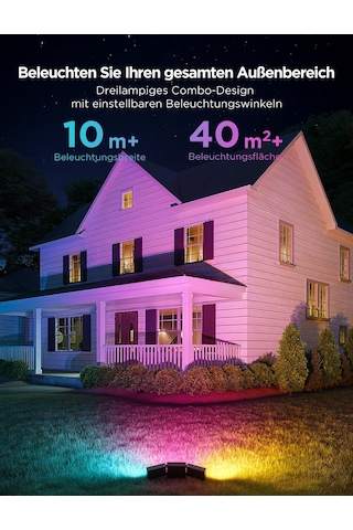 Govee Dış Mekan Triade Led Spot Işığı, 4500lm Sıcak Beyaz Ve Soğuk Beyaz İle Rgbıc Dış Mekan Projektör, Alüminyum Alaşımlı, Ip66 Su Geçirmez, Akıllı Projektör Işıkları Matter, Alexa Ve Google Assistant İle Çalışır Siyah