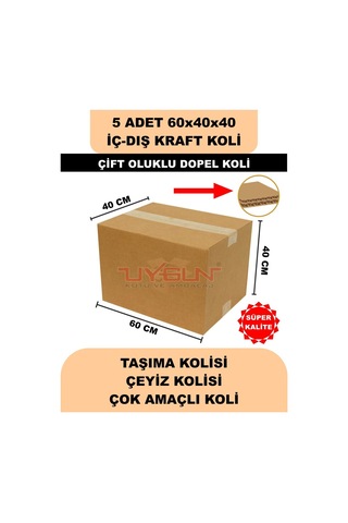 5 Adet 60x40x40 Ev Taşıma Kolisi, Çeyiz Kolisi, Boş Koli, Çift Oluklu Ksssk Dopel