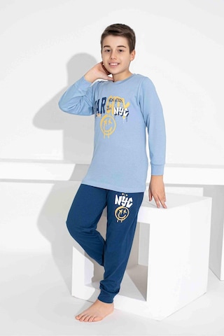 Tarık Erkek Çocuk Desenli Uzun Kollu Pijama Takımı-958 Mavi