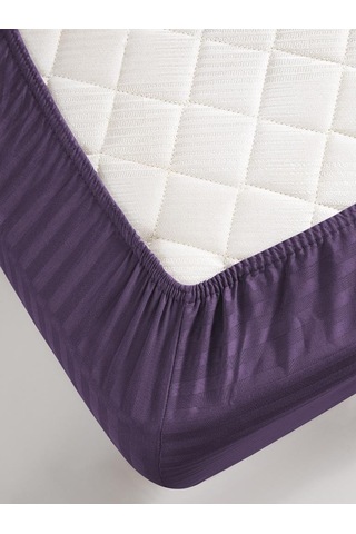 Çarşaf Stripe Saten Düz Lastikli Geniş Ölçü Mor