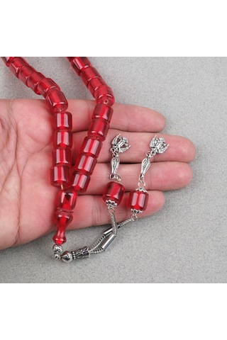Ateş Kehribar Alpaka Püsküllü Kapsül Kesim 11x11mm Tesbih - Şeffaf Kırmızı