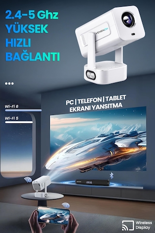 Profesyonel Akıllı Sinema Projeksiyon Cihazı Projektör Ekran Yansıtma Wifi Bluetooth 5.4 Sinema 602