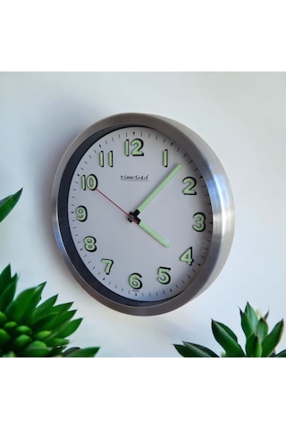 Fosforlu 3d Kabartma Rakam Metal Çerçeveli Duvar Saati Çap 30 Cm Metal