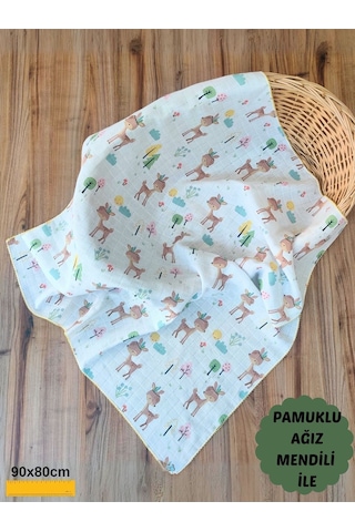 Desenli Müslin Kız Erkek Bebek Battaniyesi Oeko-texli %100 Pamuklu D Puset Örtüsü Yenidoğan 90x80cm Sarı