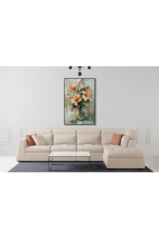 Yağlı Boya Dokulu Tablo Vazoda Modern Çiçekler Siyah Çerçeveli U02055-178908
