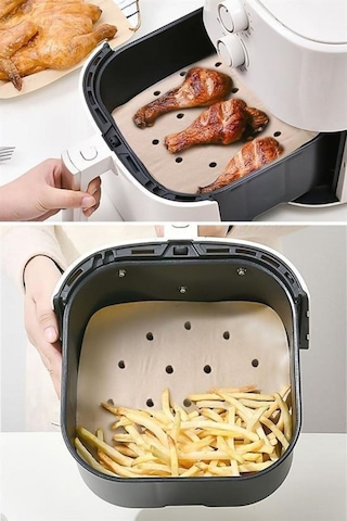 50 Adet Air Fryer Pişirme Kağıdı Tek Kullanımlık Hava Fritöz Yapışmaz Yağlı Kağıt Delikli Model Kahverengi