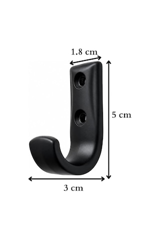 Metal Duvar Askısı, J Tipi, 5x3x1.8 Cm, Montaj Vidaları Dahil, 5 Adet, Renk Seçenekleri Siyah Çok Renkli