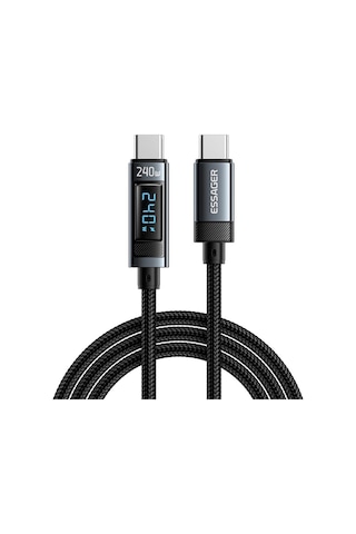 Essager 2 Metre 240w Dijital Ekranlı Type-c To Type-c Mega Hızlı Data Şarj Kablosu, Ultra Sağlam Halat Kablo Kopmaz