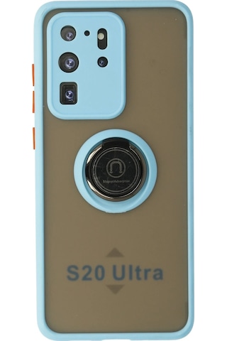 Gld-spt- Newface Samsung Uyumlu Galaxy S20 Ultra Kılıf Montreal Yüzüklü Silikon Kapak - Buz Mavi