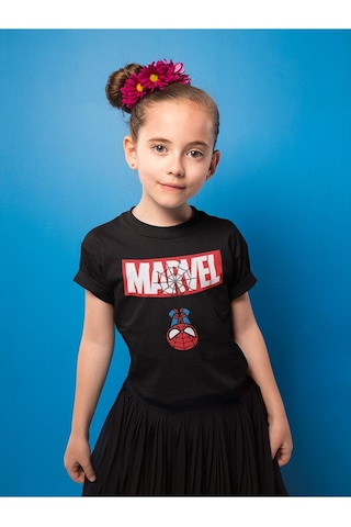 Sevbano Unisex Spider-man Baskılı Marvel Örümcek Adam Çizgi Film Çocuk Ti Siyah