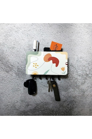 Cajuart Dekoratif Çizgisel Motifli Bölmeli Anahtarlık Duvar Askısı Dekor