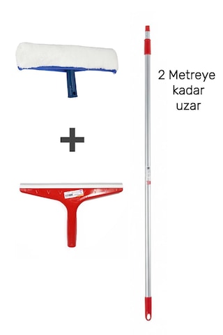 2 Metreye Kadar Uzayan Teleskopik Cam Temizleme Seti Açık Gri