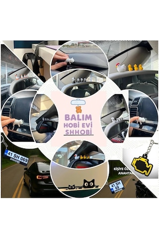 4 Parça Sevimli Panda Ailesi Dikiz Aynası Süsü - Dekoratif Obje Torpido Süsü Oto Aksesuar