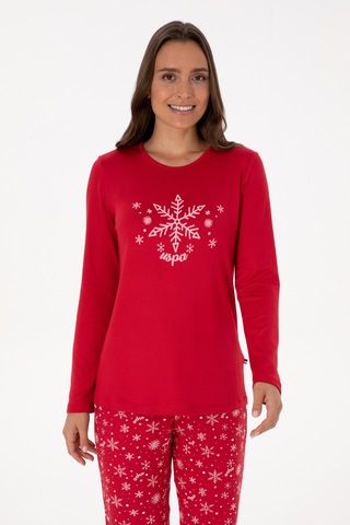 U.S. Polo Assn. Kadın Kırmızı Yılbaşı Temalı Pijama Takımı 50318862-VR030