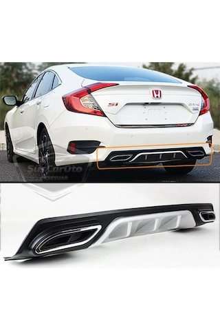 Honda Civic Fc5 2016-2021 Araca Özel Siyah Gri Arka Difüzör Tırnaklı Çift Kare Egzoz Çıkışlı Arka Tampon Eki İthal 1.sınıf 00 Şüscaroto Aksesuar