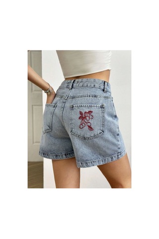 Kene Jeans Arka Tek Cep Nakış Buz Kar Kot Şort Buz Kar