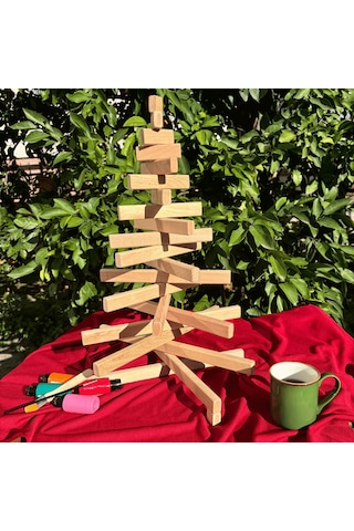 Leftover Ahşap Yılbaşı Ağacı - Ham Ahşap - 54cm Çap 40cm