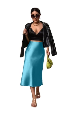 Kadın Saten Kalça Balık Etek Malakit Yeşili