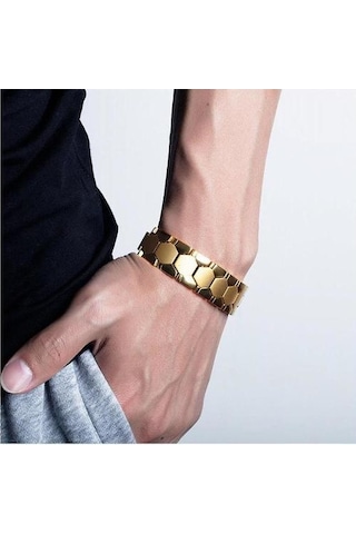 Erkek Anyon Manyetik Enerji Bilezik 316l Paslanmaz Çelik Sağlık Bilezik Altın - Gold