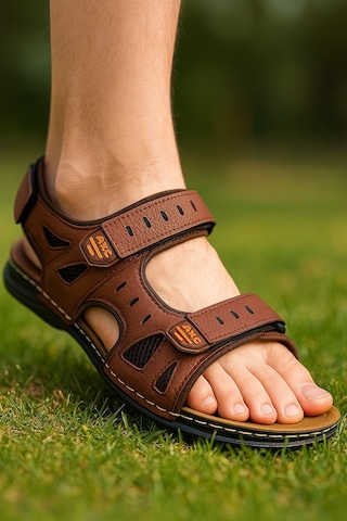 Günlük Erkek Sandalet Kalın Ortopedik Dikişli Taban Cırtlı Havuz Deniz Ayakkabısı 5201 Kahverengi