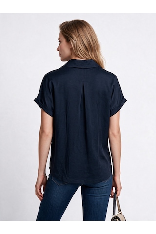 Daido Daıdo Kadın Polo Yaka Kısa Kollu Dokulu Ön Detaylı Yazlık T-shirt Siyah