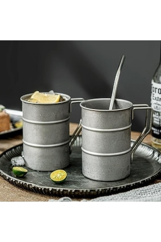 Createtech Altın Açık Retro Kupa, Vintage Kamp Kahve Kupa 500ml Altın