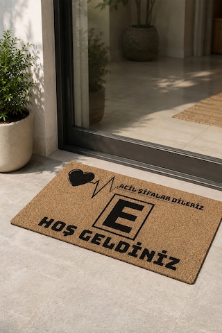 Valerine Life Eczane Logolu Acil Şifalar Dileriz Coco Görünüm İşyeri Koko Kapı Önü Paspası 50x90cm Kahverengi