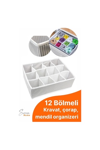 12 Bölmeli Çekmece İçi Düzenleyici Çok Amaçlı Pratik Takı Çorap Kravat Eşarp Gardrop Organizer Kutu Çok Renkli