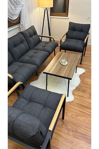 Modern Style Home Modern Sarıyer Balkon, Bahçe, Cafe - Metal Kanepe Koltuk Takımı - 3+1+1+ Sehpa Antrasit Modernk032 Antrasit