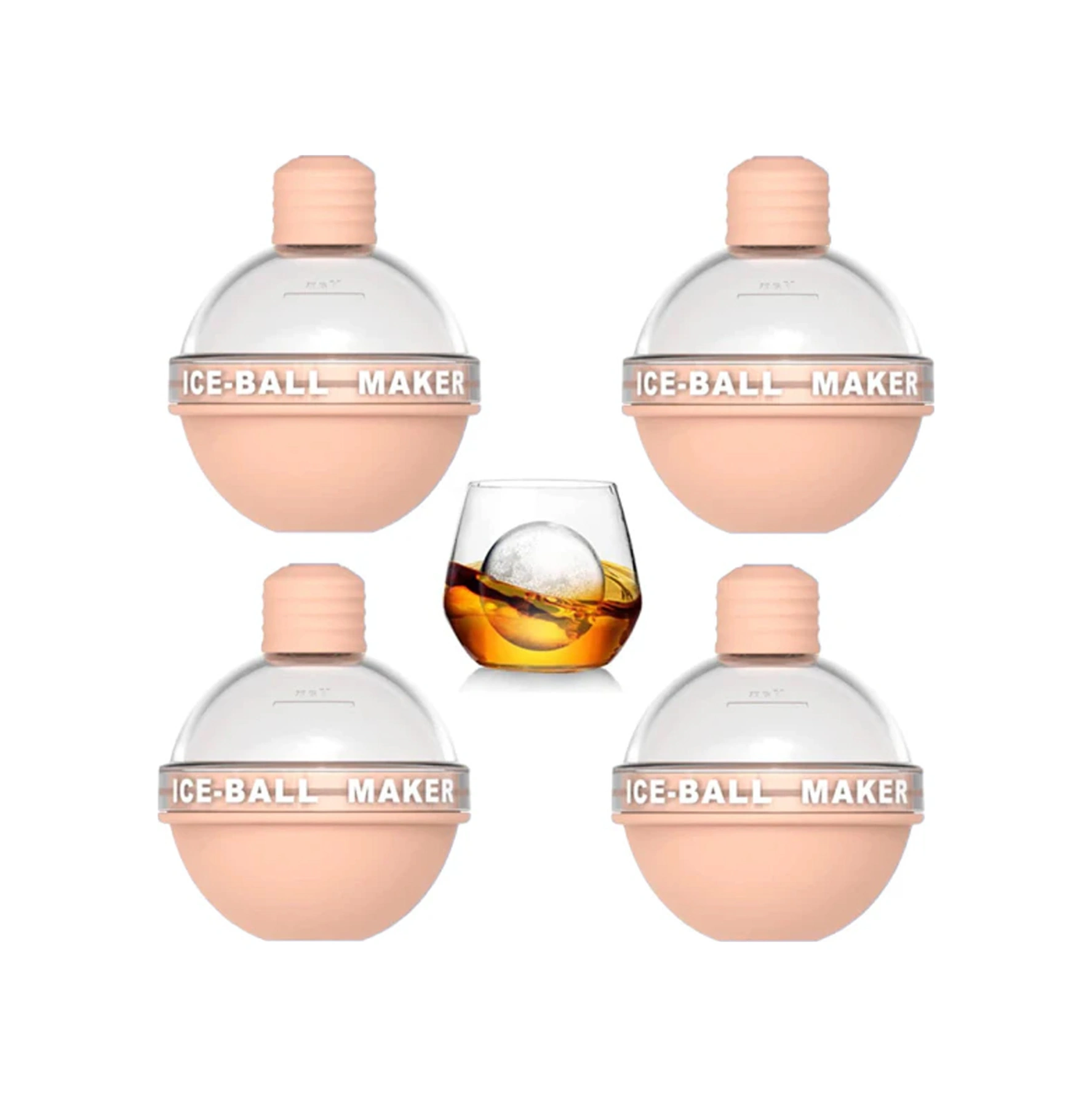 Kangvka 4'lü Silikon Buz Topu Kalıbı, Yeme İçme Seviyesi As Silikon, 2.5 İnç Yuvarlak Buzlar, Whiskey Ve Kokteyller İçin, Kolay Çıkarma Tabanlı Turuncu