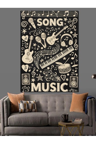 Siyah Müzik Aletleri Posteri Dekoratif Kanvas - Mdf Ahşap Tablo