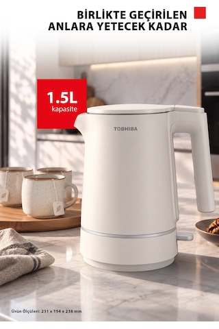Toshiba Cool Touch KT-15PS1VME W Gizli Rezistanslı 1.5 L Beyaz Su Isıtıcı Kettle