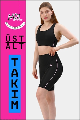 Kadın Siyah Takım Alt-üst Kısa Şort-tayt Ve Pedli Sporcu Büstiyer 2li Set Lila Biyeli Elt3043 Siyah Lila