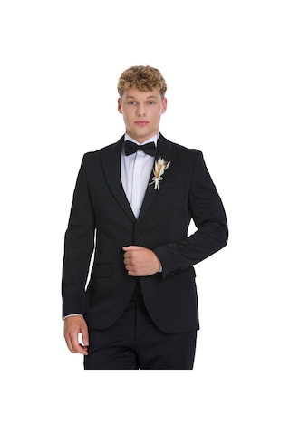 Hatemoğlu Siyah Slim Fit Çıkma Sivri Yaka Klasik Damatlık 34558 Siyah
