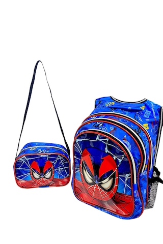 Spiderman Işıklı İlkokul Çantası 2 Li Takım Mavi