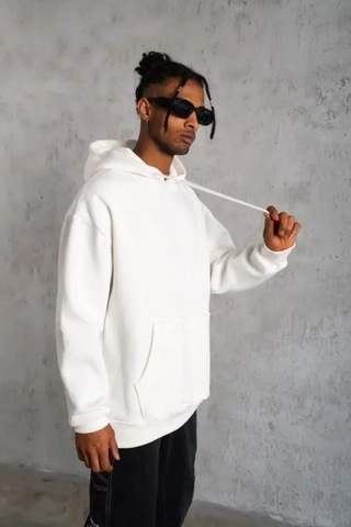 Defymoda 3 İplik Kapşonlu Sweatshirt Hoodie - Beyaz Siyah