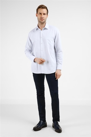 İmza Beyaz-mavi Çizgili Desen Sert Yaka Uzun Kol Cepli Comfort Fit Pamuklu Gömlek 1004255275 Beyaz - K.mavi